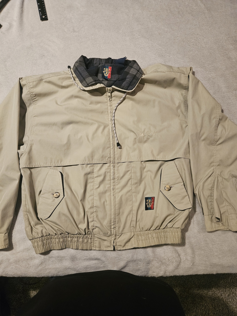 Vintage Sunice Golf Mens Large Saturn Windbreaker Jacket Tan Plaid Lined